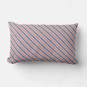 Small chevron pattern dark blue orange and lilac lumbar cushion