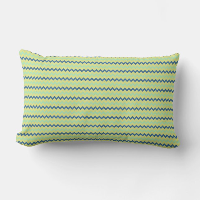 Small chevron pattern in green blue colours lumbar cushion (Front)