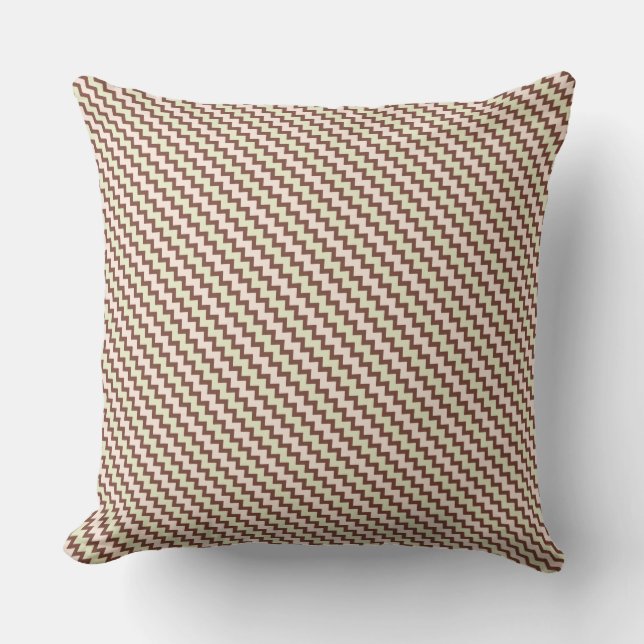 Small chevron pattern in natural brown pink green cushion (Front)