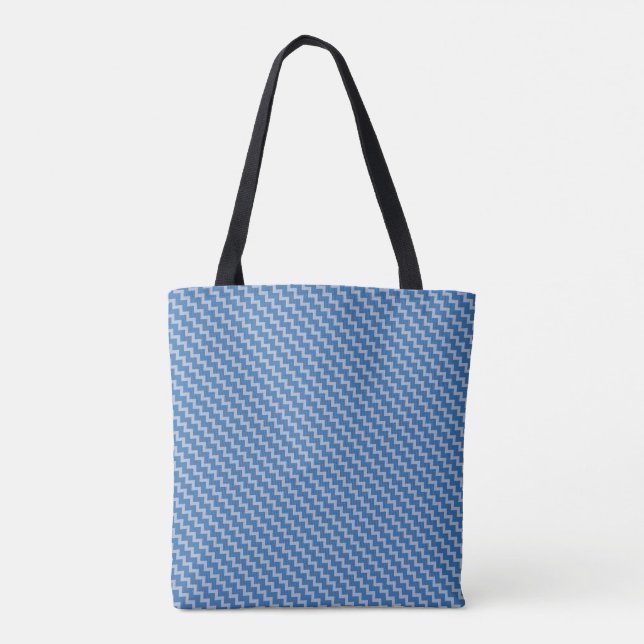 Small chevron pattern light blue dark blue tote bag (Back)
