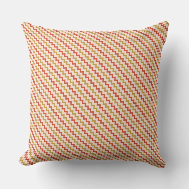 Small chevron zigzag natural red pink yellow ochre cushion (Front)