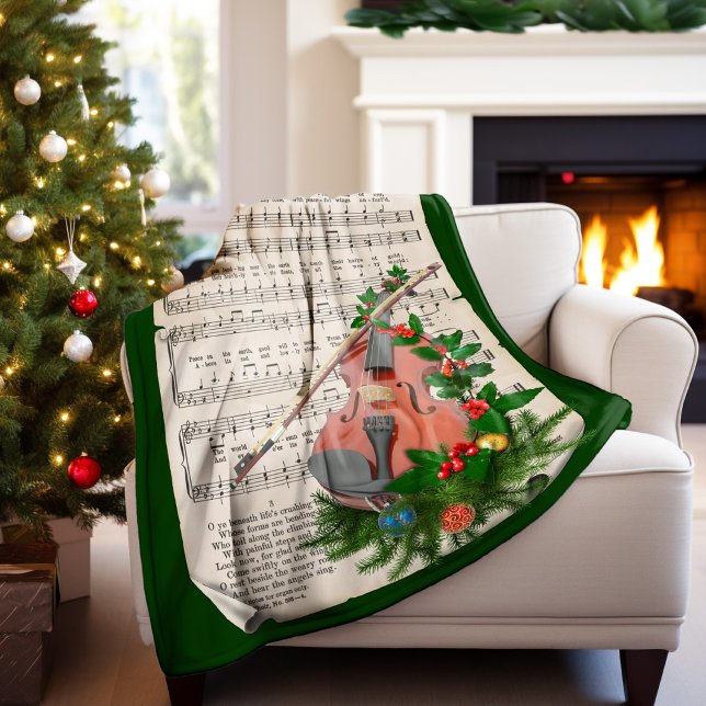 Small Christmas Violin Vintage Sheet Music  Fleece Blanket (Creator Uploaded)