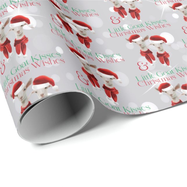 Small Christmas Wishes Little Goat Kisses Silver Wrapping Paper (Roll Corner)