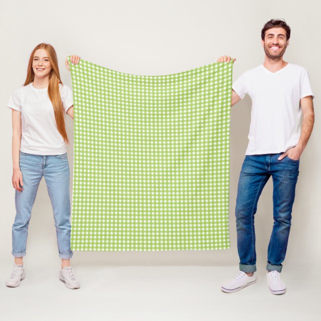 Small Classic Gingham Check Plaid Pattern Green Fleece Blanket (In Situ)