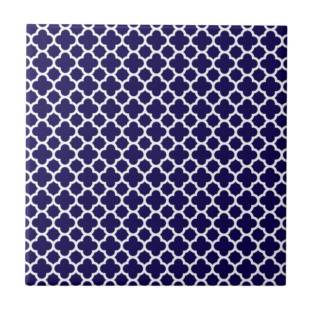Small Clover Quatrefoil Pattern Cobalt Blue Tile (Front)