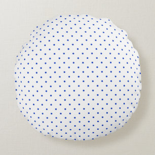 Small Cobalt Blue Polkadots on White Round Pillow
