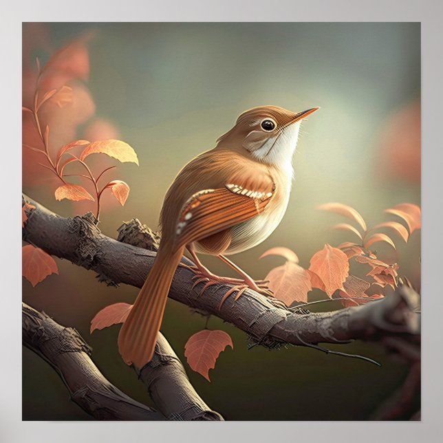 Small Colourful Bird Perched on a Branch AI Nature Poster (Front)