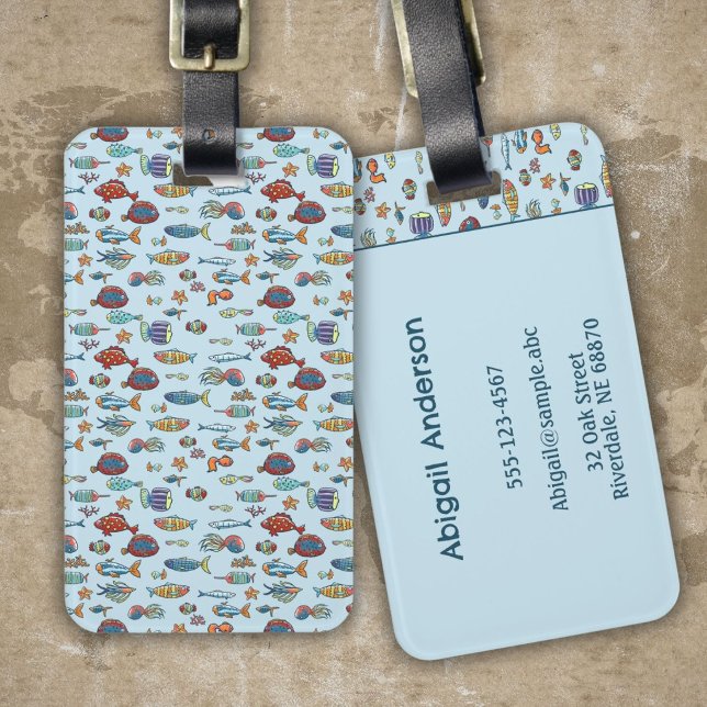 Small Colourful Fish Pattern on Blue Luggage Tag (Creator Uploaded)