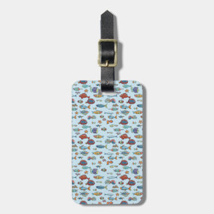 Small Colourful Fish Pattern on Blue Luggage Tag