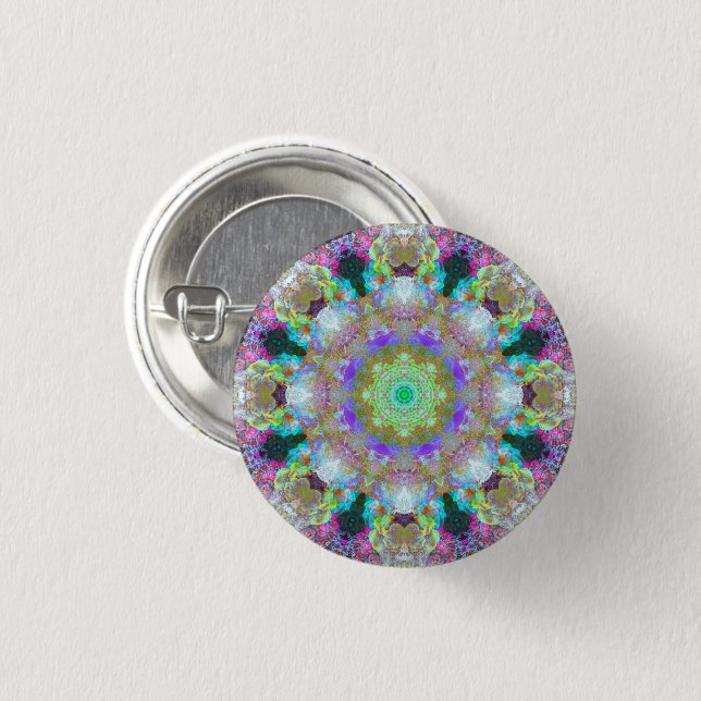 Small Colourful Psychedelic Dreamy Mandala Button (Front & Back)