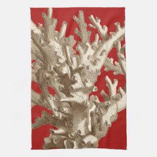 Small Coral in Red Tea Towel