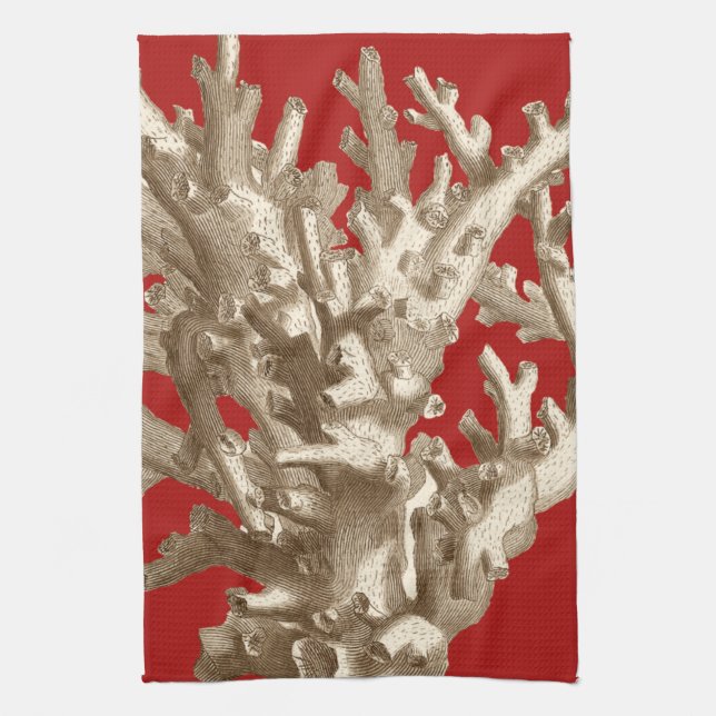 Small Coral in Red Tea Towel (Vertical)