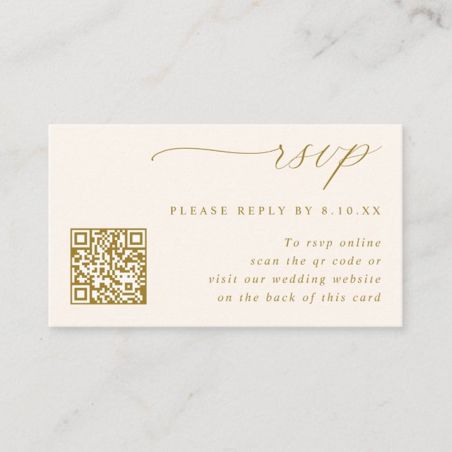 Small Cream and Gold Wedding QR Code RSVP Enclosure Card (Front)