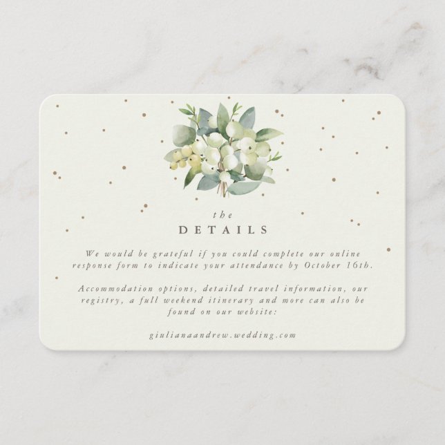 Small Cream Snowberry+Eucalyptus Wedding Details Enclosure Card (Front)