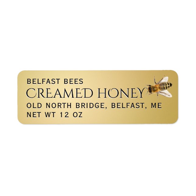 Small Creamed Honey Label Metallic Gold with Bee (Front)