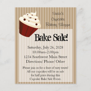 Small Cupcake, Soft Mocha Stripes Bake Sale Flyers