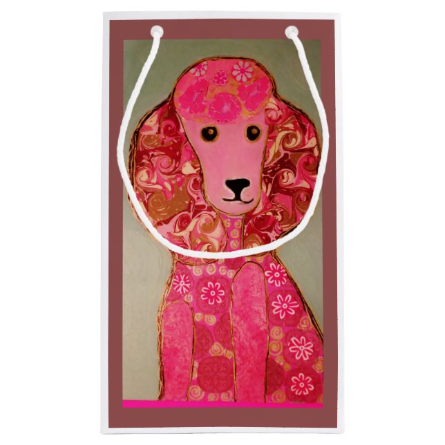 Small Custom Gift Bag with Pink Poodle Dog (Back)