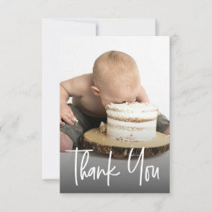 Small Custom photo handlettering First birthday Thank You Card
