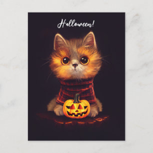 Small cute cat in a Halloween costume. Postcard