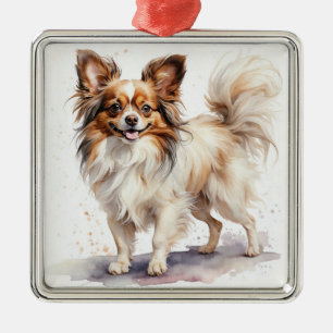 SMALL CUTE FLUFFY PAPILLON PUPPY DOG METAL TREE DECORATION