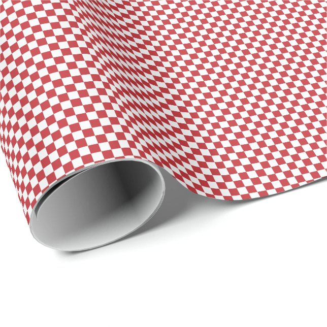 Small Dark Red and White Checks Wrapping Paper (Roll Corner)