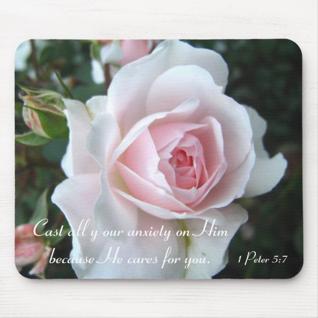 Small delicate pink rose mouse mat (Front)