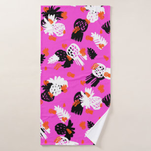 Small ditsy pattern with tropical motifs, hand dra bath towel