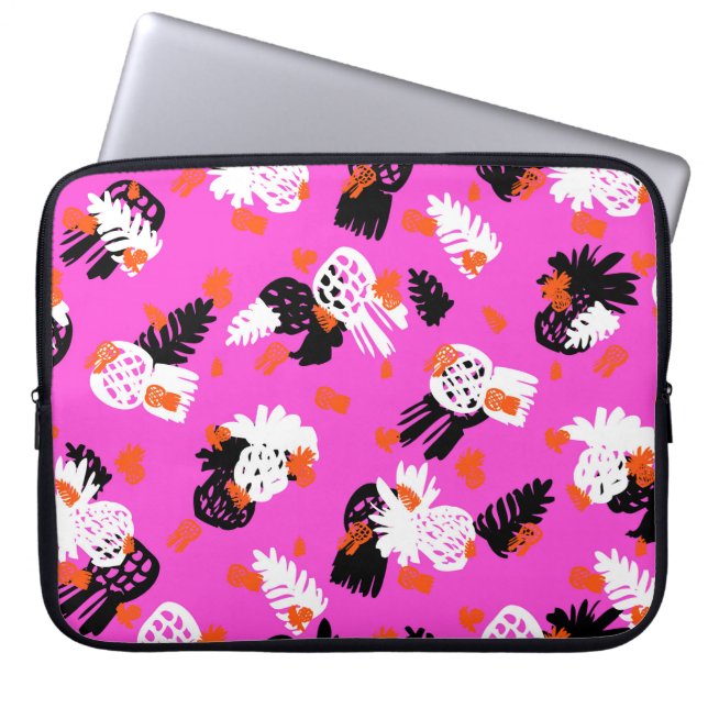 Small ditsy pattern with tropical motifs, hand dra laptop sleeve (Front)