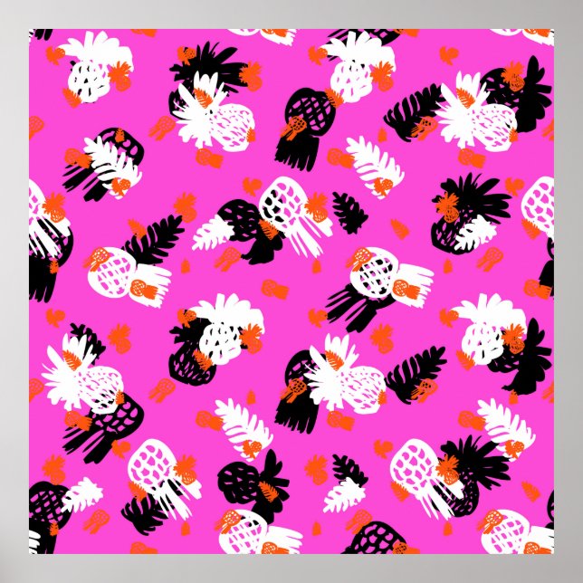 Small ditsy pattern with tropical motifs, hand dra poster (Front)