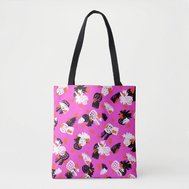 Small ditsy pattern with tropical motifs, hand dra tote bag (Front)