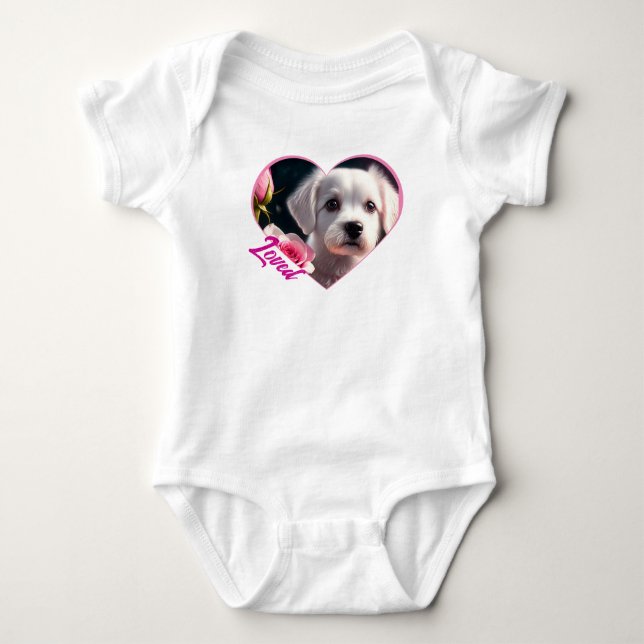 Small Dog And Rose Collection Baby Bodysuit (Front)