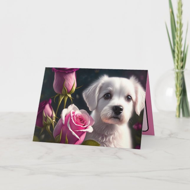 Small Dog And Rose Collection Card (Front)