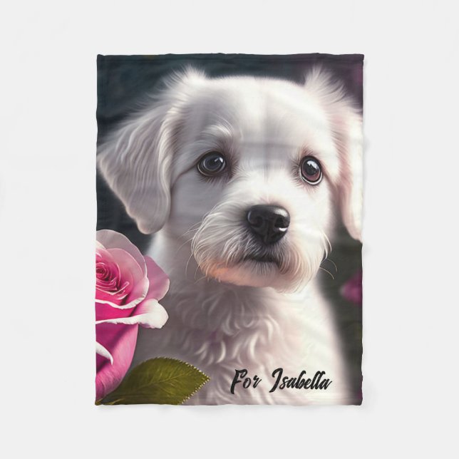 Small Dog And Rose Collection Fleece Blanket (Front)