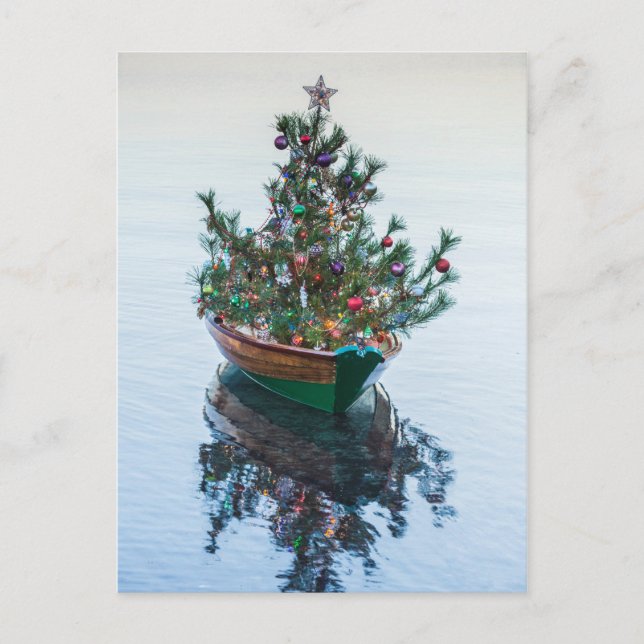 Small Dory with Christmas Tree Holiday Postcard (Front)