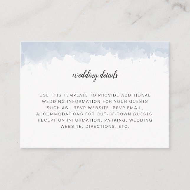 Small dusty blue wedding information details card (Front)