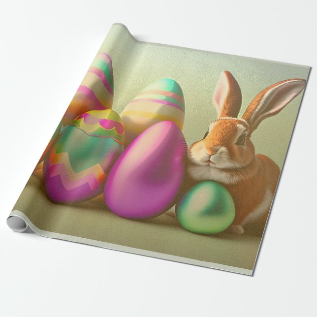 Small Easter Bunny and Eggs Collection Wrapping Paper (Unrolled)