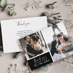 Small Elegant Black 2 Photo Collage Wedding Card