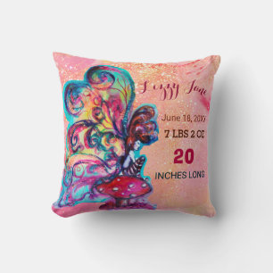 SMALL ELF MUSHROOMS BABY SHOWER Baby Birth Stats Cushion