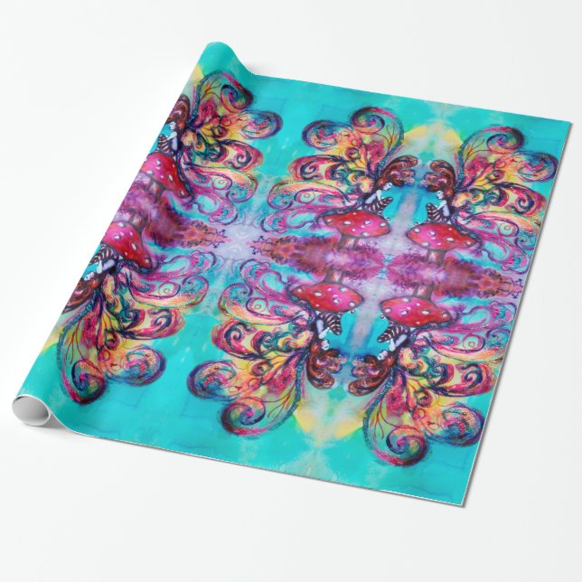SMALL ELF OF MUSHROOMS Abstract Figurative Fantasy Wrapping Paper (Unrolled)