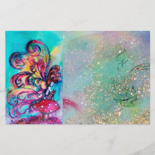SMALL ELF OF MUSHROOMS IN GOLD BLUE SPARKLES STATIONERY