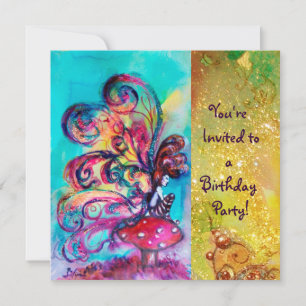 SMALL ELF OF MUSHROOMS ,pink yellow blue sparkle Invitation