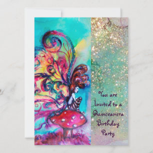 SMALL ELF OF MUSHROOMS ,pink yellow blue sparkle Invitation