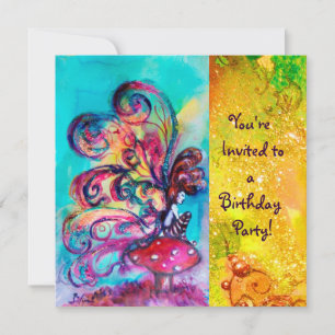 SMALL ELF OF MUSHROOMS ,pink yellow blue sparkle Invitation