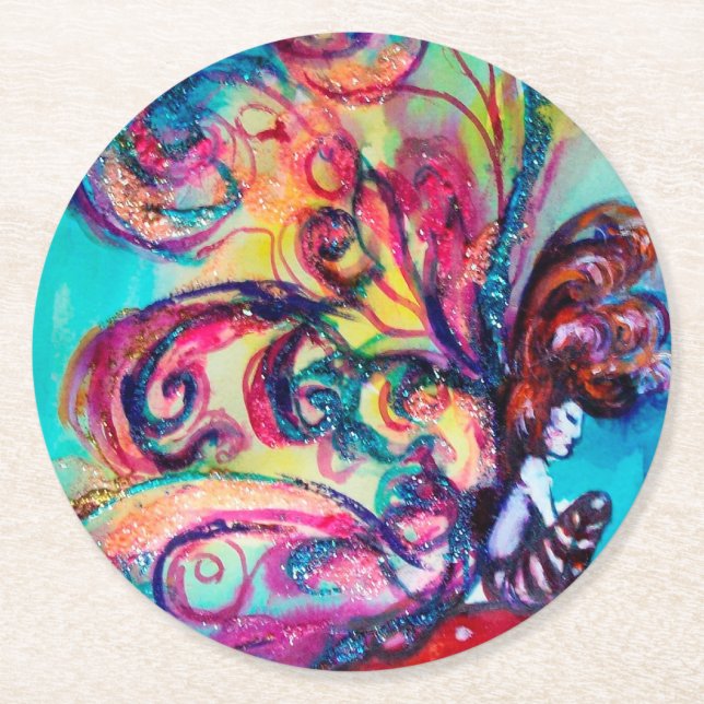 SMALL ELF OF MUSHROOMS ROUND PAPER COASTER (Front)