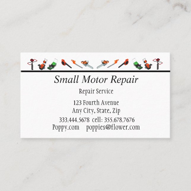 Small Engine Repair Custom Business Business Card (Front)