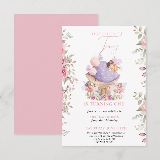Small Fairy Whimsical Magical 1st Birthday Invitation (Front/Back)