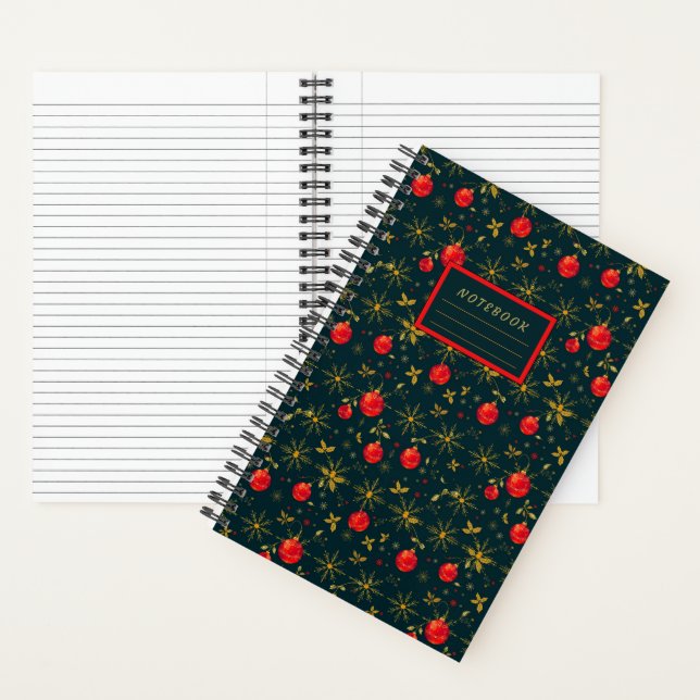 Small Festive Christmas Notebook - Red Ornaments (Inside)