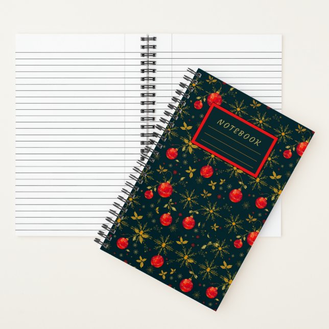 Small Festive Christmas Notebook - Red Ornaments (Inside)