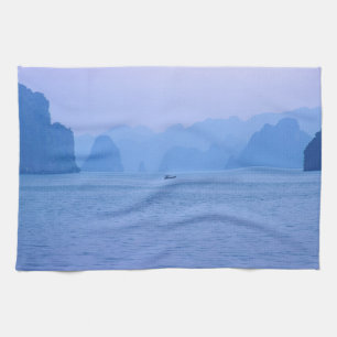 Small fishing boat in Ha Long Bay - Vietnam, Asia Tea Towel