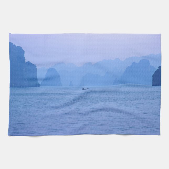 Small fishing boat in Ha Long Bay - Vietnam, Asia Tea Towel (Horizontal)